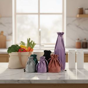 Sac à cordon rond en velours haut de gamme, écologique et durable, avec poignée en corde ultra douce, taille personnalisable pour bijoux et vin - Product Image 1