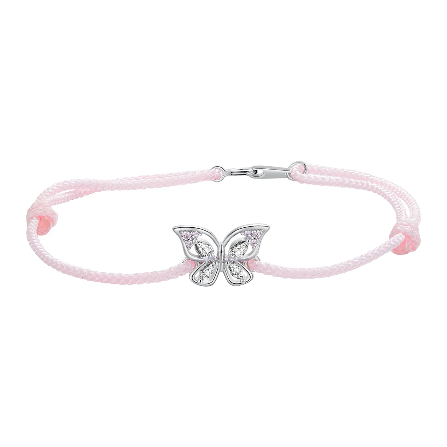 925 Sterling Silver Bracelets Butterfly Bracelets Butterfly Pink Rope Bracelets