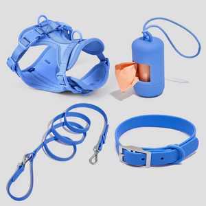 Silicone Waterproof <strong>Dog</strong> Walking Kit 4-in-1 Harness Collar <strong>Leash</strong> Poop Bag Dispenser Adjustable Dual-Clip Pet Walk Set Custom Logo - Product Image 5