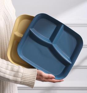 Assiettes divisées en paille de blé personnalisables de 10 pouces séparateurs de plaques carrées à <span class=keywords><strong>3</strong></span> compartiments pour adultes <span class=keywords><strong>assiette</strong></span> à dîner - Product Image 2