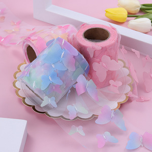 Bobine de tulle brodé 3D papillon coloré de 6cm/8cm/10cm/12cm*10 yards pour accessoires capillaires DIY, décoration de couronnes de <span class=keywords><strong>mariage</strong></span> et de fête - Product Image 3