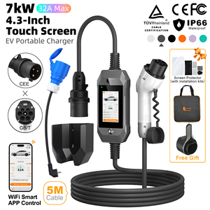 Cargador para Vehículos Eléctricos Feyree Tipo 1 con Adaptador, 7kW 32A, Compatible con SAE J1772, Cable de 5M con Pantalla Táctil HD de 4.3 Pulgadas, Historial de Carga - Product Image 1