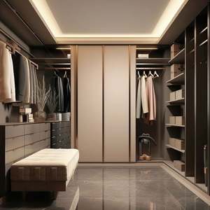 Armoire ouverte moderne de luxe léger, espace de rangement multiple, vestiaire, armoire de chambre à coucher, dressing sur mesure professionnel - Product Image 3