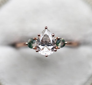 Elegante 925 argento Sterling agata di muschio verde e sale e pepe diamante Kite taglio anello di fidanzamento - Product Image 3