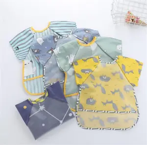 Summer Baby Bids Short-Sleeve Polyester Kids Antifouling Smock Bib