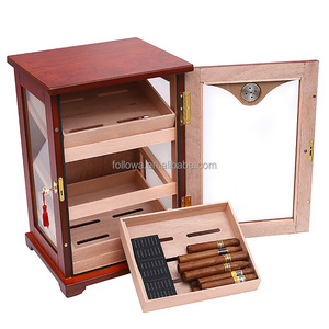 Luxury cigar humidor cabinet cedar wooden cigar display cabinet lacquer in stock custom logo support