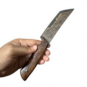 Cuchillo de Hoja Fija de Acero Damasco y Cobre con Mango de Madera, Personalizable, para Caza, Camping y Supervivencia - Product Image 3