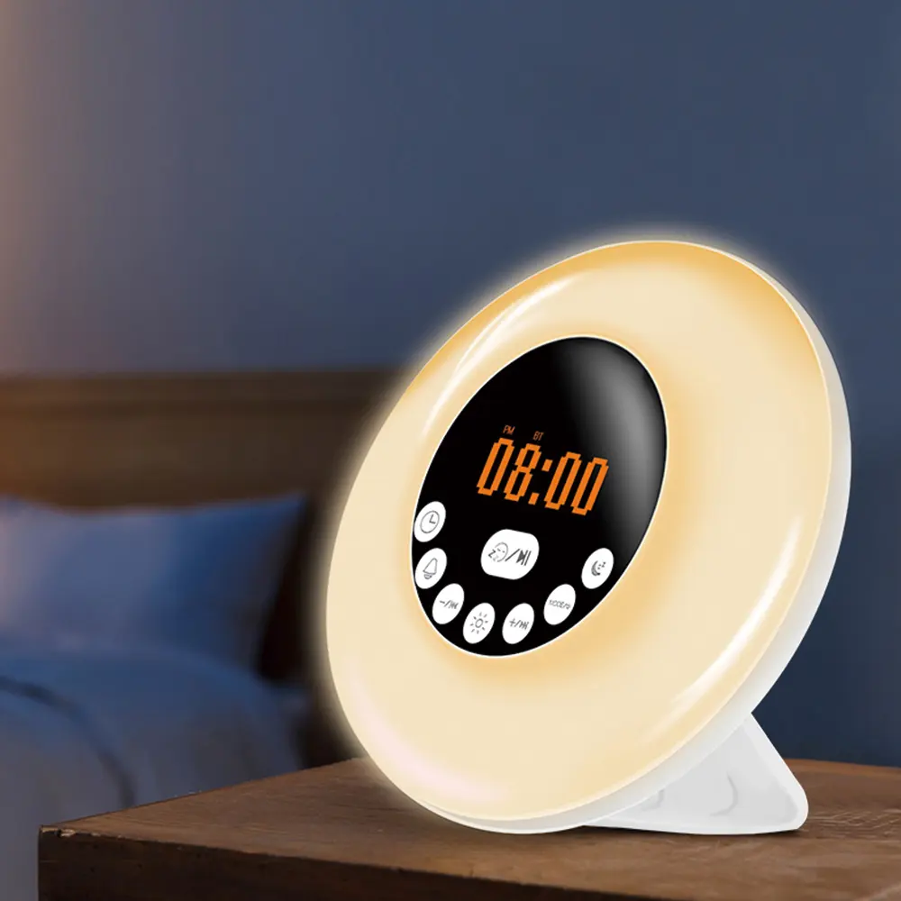 Smart Sunrise Lamp FM Radio Digital Alarm Clock Wake Up Night Light For Kids Adult Room