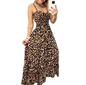 Nuovo <span class=keywords><strong>Abito</strong></span> Estivo Europeo e Americano 2023 con Stampa Leopardata e Righe, Scollo a V, Vita Alta, Sexy ed Elegante, Vestito <span class=keywords><strong>Lungo</strong></span> - Product Image 1