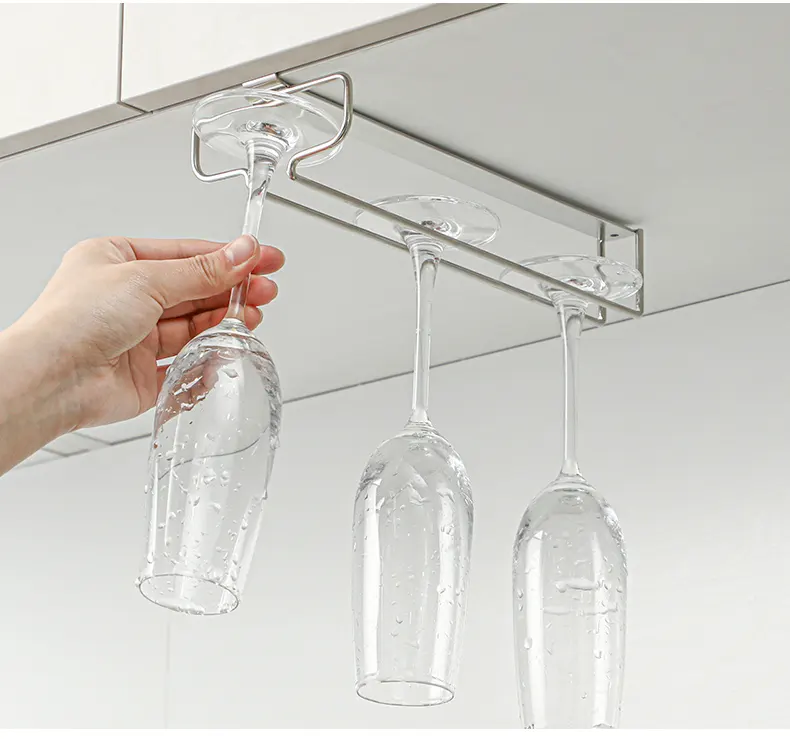 SHIMOYAMA Under Cabinet Stemware Wine Glass Holder Hanging Goblet Holder Metal Wine Glass Storage Rack