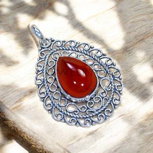 Fait à la main en argent Sterling Fine Look poire coupe lunette ensemble cornaline pierres précieuses pendentif en vrac en gros breloque pendentifs bijoux - Product Image 1