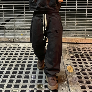 Pantalones de Chándal Anchos Holgados Personalizados para Hombre de Pierna Recta con Cordón de Algodón Apilados - Product Image 1