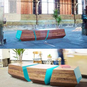 Y672 Sections or épissé banc à grain de bois pot de fleurs centre commercial moderne jardin lieu de repos canapé d'attente chaises d'art de luxe - Product Image 6