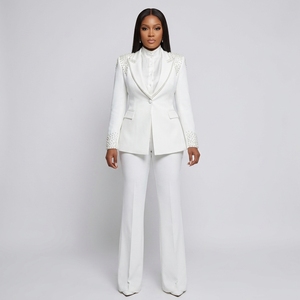 Ensemble 2 pièces élégant pour <span class=keywords><strong>femme</strong></span> : Blazer orné de perles et strass et <span class=keywords><strong>pantalon</strong></span> évasé GraceLux – Tenue de bureau formelle sur mesure OEM/ODM - Product Image 1