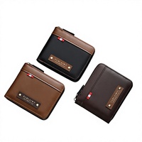 Dompet Zipper Kulit PU Pendek Modis dengan Warna Patchwork untuk Pria, Dilengkapi Kantong Koin, Kapasitas Besar dengan Banyak Slot Tempat Kartu