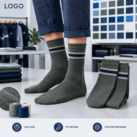 Chaussettes pour hommes en coton et élasthanne, confortables, à bout plat, en coton, coupe ras du cou, couleur anthracite et sauge, tricot côtelé, talon et bout renforcés, tailles graduées