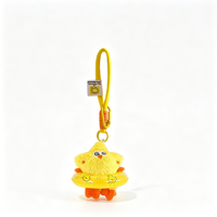 Porte-clés en peluche canard mignon au design anime, avec anneau de bain, cordon tressé, mousqueton, breloque de sac, pendentif de sac à dos, cadeau
