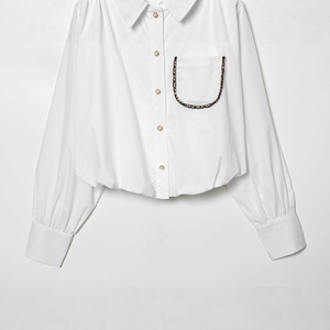 Benutzer definierte Frauen Perlen besatz Puff ärmel Popel ine Shirt Langarm Vielseitige Bluse Verzierte Büro kleidung Essential Top OEM Factory - Product Image 6