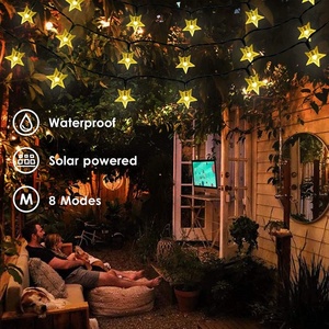 Guirlande lumineuse <span class=keywords><strong>solaire</strong></span> <span class=keywords><strong>étoile</strong></span> blanche chaude 50 LED 7M 8 modes étanche pour extérieur, décoration de jardin et patio - Product Image 4