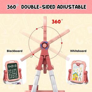高度可调360度旋转站立双面画架绘图板玩具粉笔板白板绘画艺术画架套装 - Product Image 3