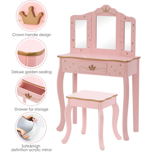 Table de maquillage rose <span class=keywords><strong>en</strong></span> <span class=keywords><strong>bois</strong></span> pour enfants avec miroir pour petites filles - Product Image 4