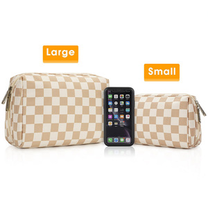 Sac à cosmétiques à imprimé à carreaux, sac de maquillage de voyage étanche, pochette de rangement portable pour articles de toilette pour femmes, voyage quotidien - Product Image 2