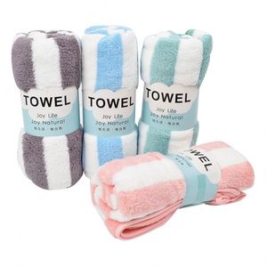 Ensemble de serviettes de bain et de visage classiques de luxe en microfibre compressée rayée ultra-fine pour adultes 70*140 cm 35*75 cm, douces et absorbantes, idéales pour la maison, coffret cadeau - Product Image 2