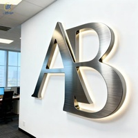 Enseigne lumineuse personnalisée avec logo, lettres en relief 3D en cuivre brossé, enseigne lumineuse LED, enseignes en métal rétro vintage pour les entreprises
