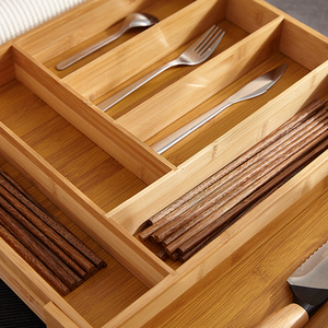 Bán buôn mở rộng có thể điều chỉnh dao kéo khay ngăn ngăn nhà bếp tổ chức tre Flatware ngăn kéo tổ chức - Product Image 6
