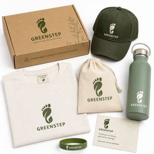 Kit de Marche Caritative Écologique Personnalisé avec Logo, Bouteille Réutilisable, T-shirt en Coton Biologique, Casquette et Bracelet - Product Image 1