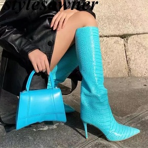 Bottes mi-mollet pour femmes, vert néon, mode, grandes pointures, automne et hiver, décontractées, sexy, luxe, tendance - Product Image 2