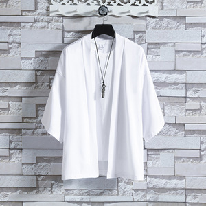 Chemises <span class=keywords><strong>Kimono</strong></span> Japonaises pour Hommes, Cardigan Léger et Décontracté à Points Ouverts, Yukata Tendance Noir, Manches 3/4, Vêtement d'Extérieur pour les Vacances d'Été - Product Image 2