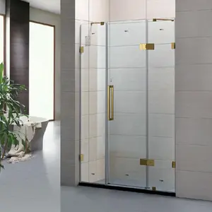 Walk in Glass Bathroom Bath Golden Clear Stand Shower Room with Sliding Door