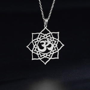 Lotus <strong>OM</strong> Yoga Chakra Symbol <strong>Pendant</strong> Necklace Women Stainless Steel Buddhism Hindu Amulet Chain Necklace Jewelry Gift - Product Image 4