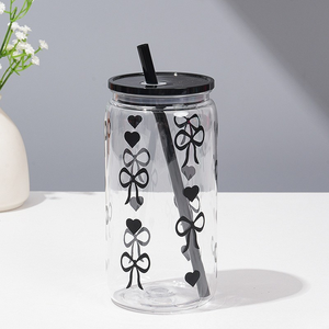 Vaso Reutilizable de Plástico Libre de BPA de 16 oz con Tapa y Pajita para Bebidas, con Diseño de Lazo, para Fiestas, para Beber Directamente - Product Image 4