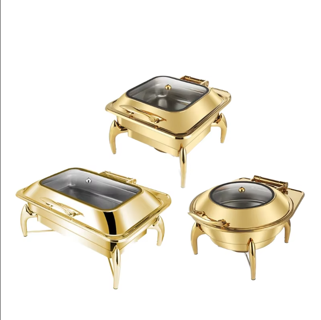 Gold-Plated Stainless Steel Buffet Stove for Hotels and Restaurants Tableware Chafing Dish Buffet Set