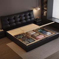 Lit plateforme italien de luxe léger en cuir véritable, confortable et réglable, avec rangement, design Ours Noir, pour chambre principale