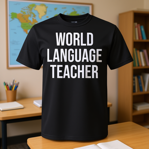 T-shirt per insegnanti di lingue straniere, nera, unisex, girocollo, manica corta, regalo di laurea per il ritorno a scuola - Product Image 2