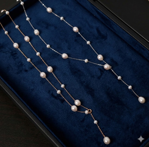 Elegantes adornos para el cuello en forma de Y, finas cadenas para el cuello adornadas con perlas naturales de agua dulce dispersas - Product Image 3