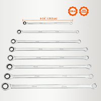 Jeu de clés à cliquet à double anneau extra longues 8,10,11,12,13,14,16,17,19mm métrique, acier CRV,