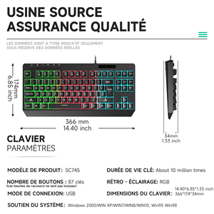 Professionale 2.4Ghz cablato tastiera <span class=keywords><strong>Mouse</strong></span> di alta qualità RGB retroilluminato luminoso 87 tasti DIP regolabile interfaccia USB nuovo per il Gaming - Product Image 2