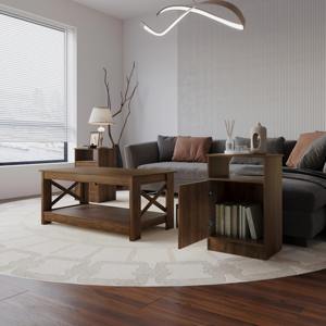 Elegante Set di 3 Tavolini da Caffè Moderni e Rustici con Design a X e Contenitori Intelligenti per un Soggiorno di Stile - Product Image 2