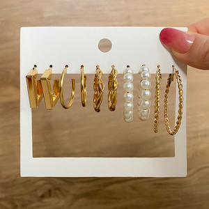 VKME Neues Trendiges Tai-Chi-Tropfenöl-Blumen-Goldkreis-Perlen-Creolen-Set mit Kristall-Ohrsteckern für Damen-Schmuck - Product Image 4