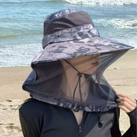 FF4334 Camuflaje Nylon Cubo Sombrero para el sol Ala ancha Apicultura Abeja Velo Gorra Al Aire Libre Mosquito Cabeza Red Verano Sombrero de pesca