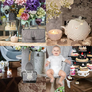 Tapis à langer portable Syntone pour bébé, motif uni, résistant à l'eau, en polyester, avec poche pour lingettes intelligentes, design pliable - Product Image 2