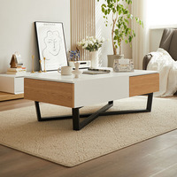 Ensemble de tables basses pour salon, design moderne, style crème, table basse avec rangement, table centrale en bois pour la maison