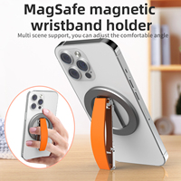 Support de téléphone magnétique flexible en alliage d'aluminium avec logo personnalisé, aimant puissant, base rotative et sangle de poignet pour bureau
