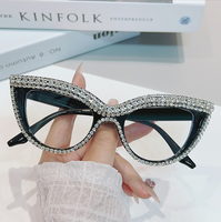 Nouvelles lunettes pour femmes, monture carrée pleine, style européen et américain, personnalisées, faites à la main, avec diamants incrustés, verres PC anti-lumière bleue, effet œil de chat