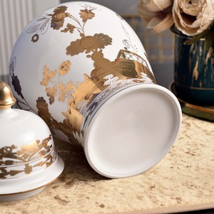 Pot à gingembre en céramique dorée à motifs floraux avec couvercle, vase décoratif en porcelaine blanche de luxe pour la décoration de la maison, ornement de table, pot de rangement - Product Image 3