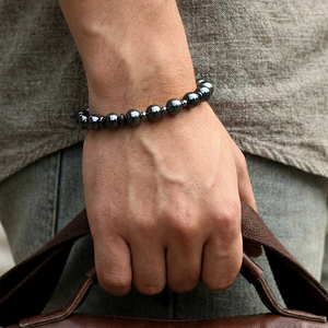Bracelet artisanal RINNTIN GMB76 en pierres naturelles de 8 mm, pierres énergétiques, ajustable, bracelet en hématite perlé, tendance. - Product Image 2